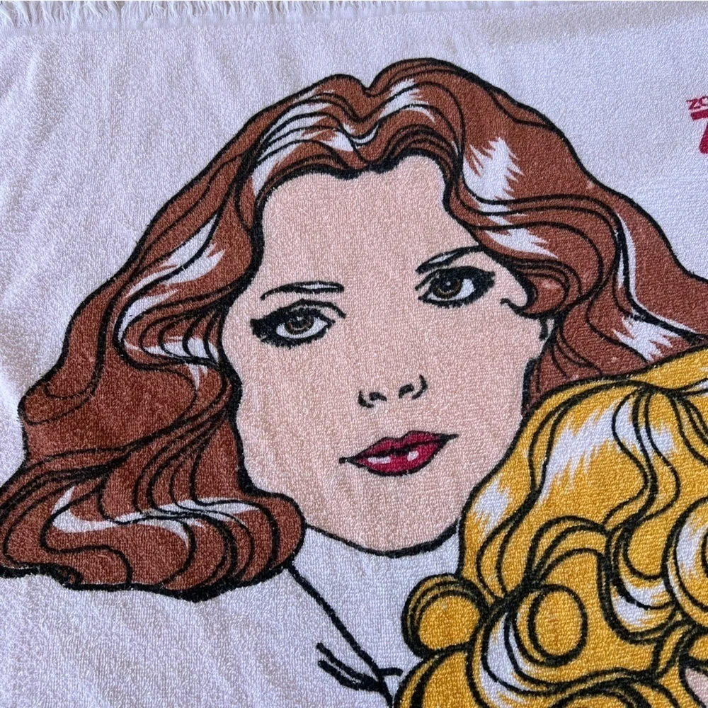 VTG 70s Cannon Advertising Beach Towel Zotos Salon Perm Pink Fringe 42x58 READ
